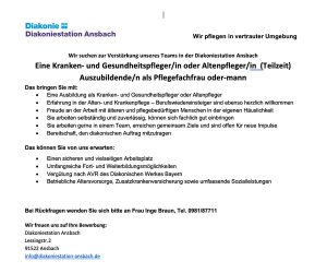 Das Team der Diakoniestation Ansbach sucht Verstärkung!